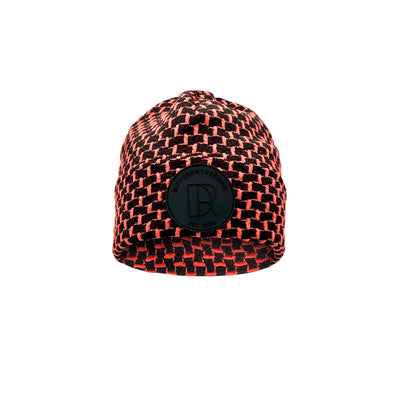 Coral & Black Textured Knit Hat/Beanie