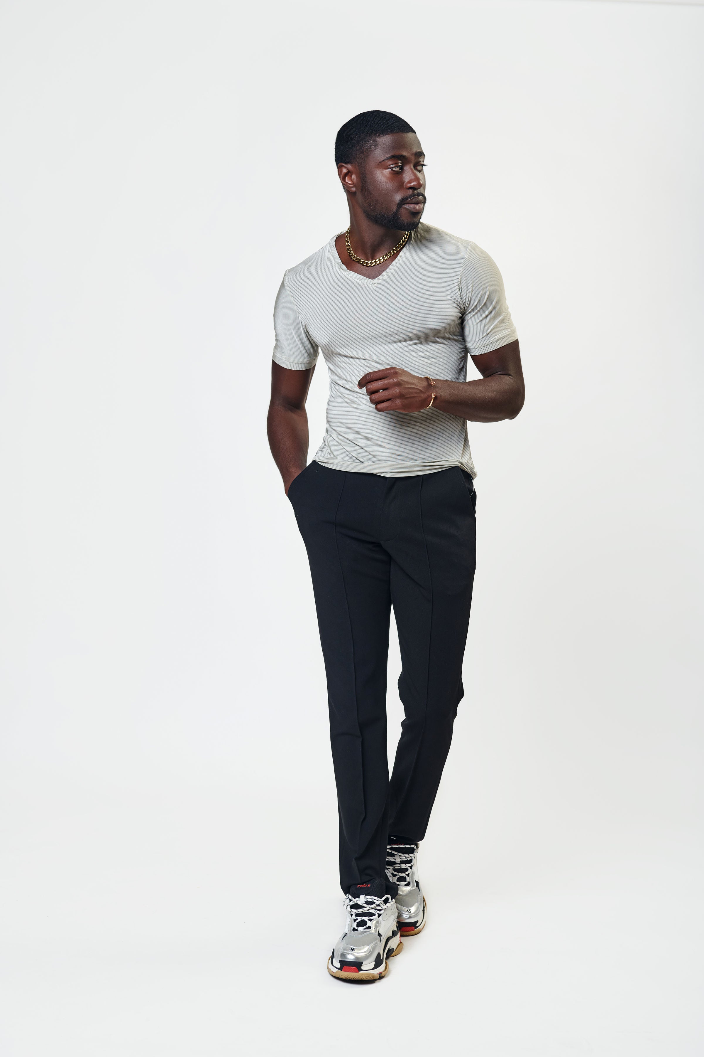 Beige Striped Silky Lux T-Shirt