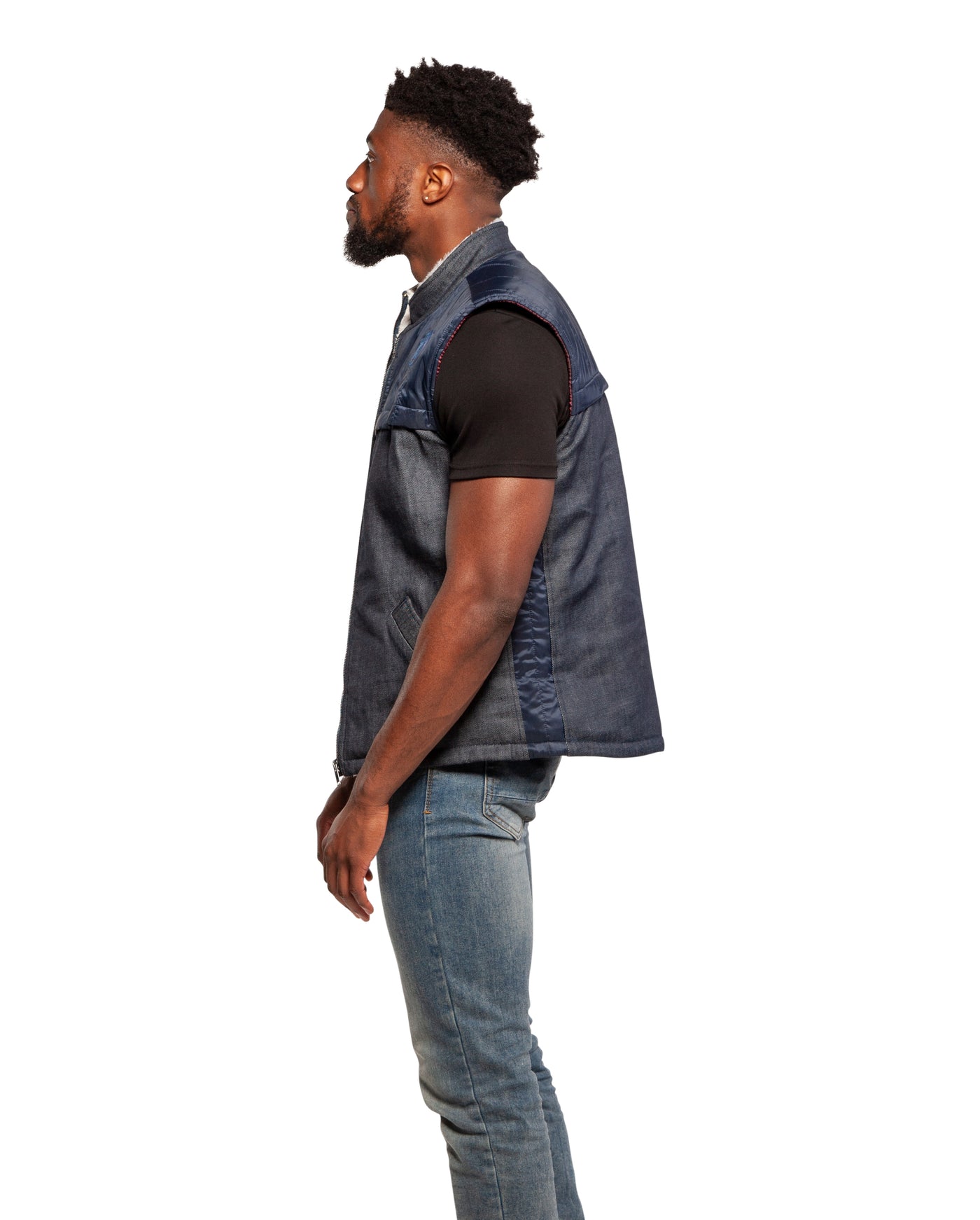 DIFFERENTREGARD Denim Down Vest With Fur