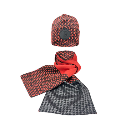Coral & Black Textured Knit Hat/Beanie
