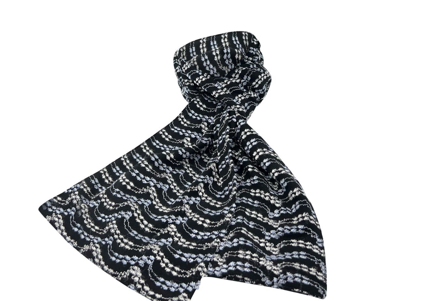 Black & Multi Colored Embroidered Knitted Scarf