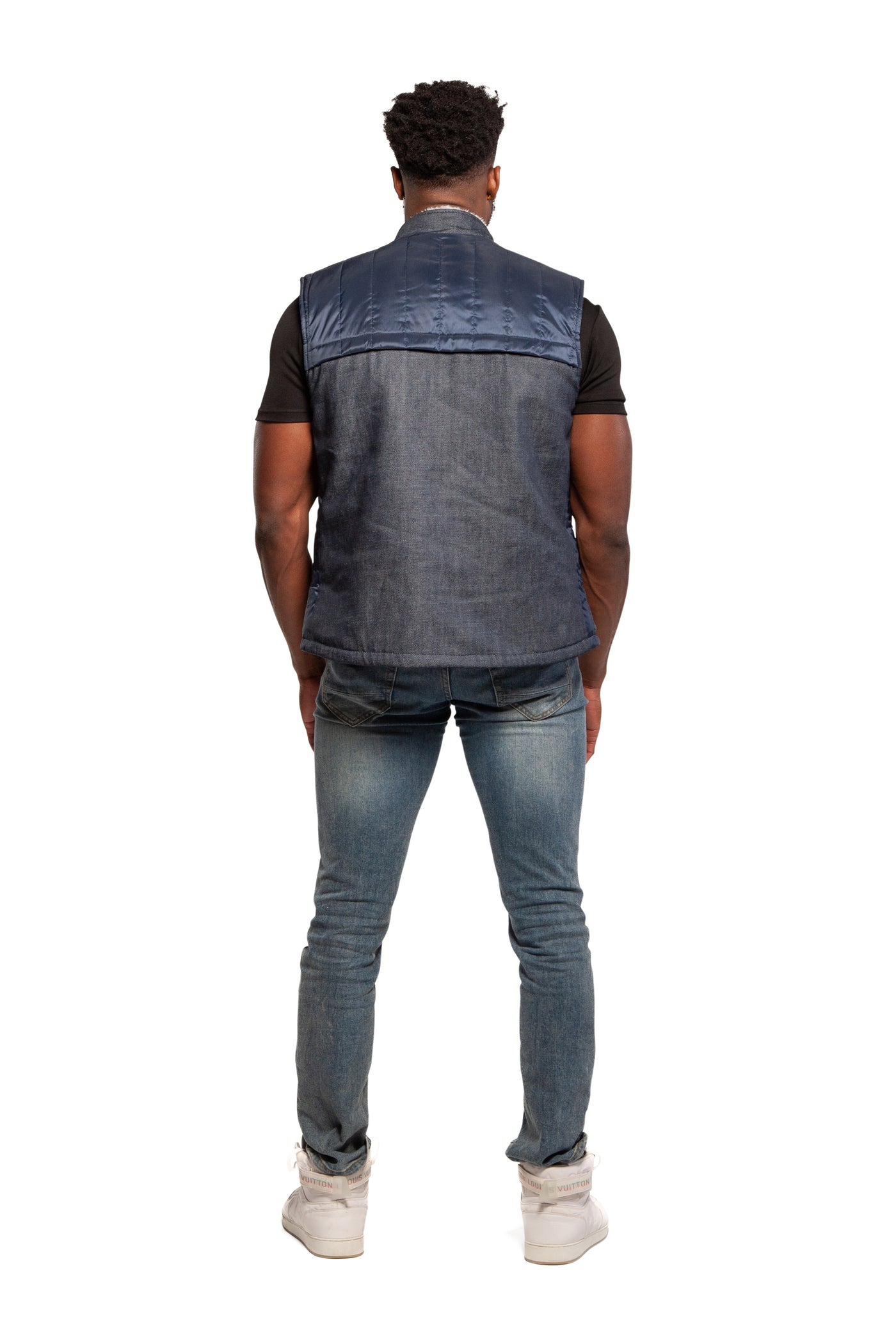 DIFFERENTREGARD Denim Down Vest With Fur