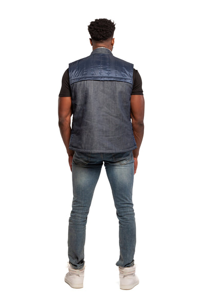 DIFFERENTREGARD Denim Down Vest With Fur