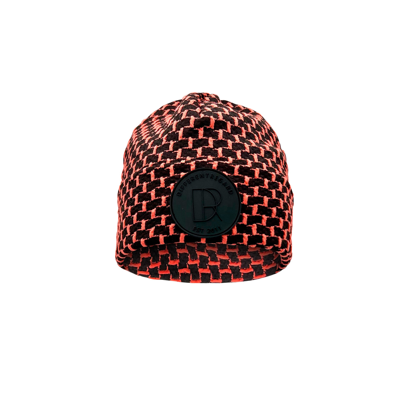 Coral & Black Textured Knit Hat/Beanie